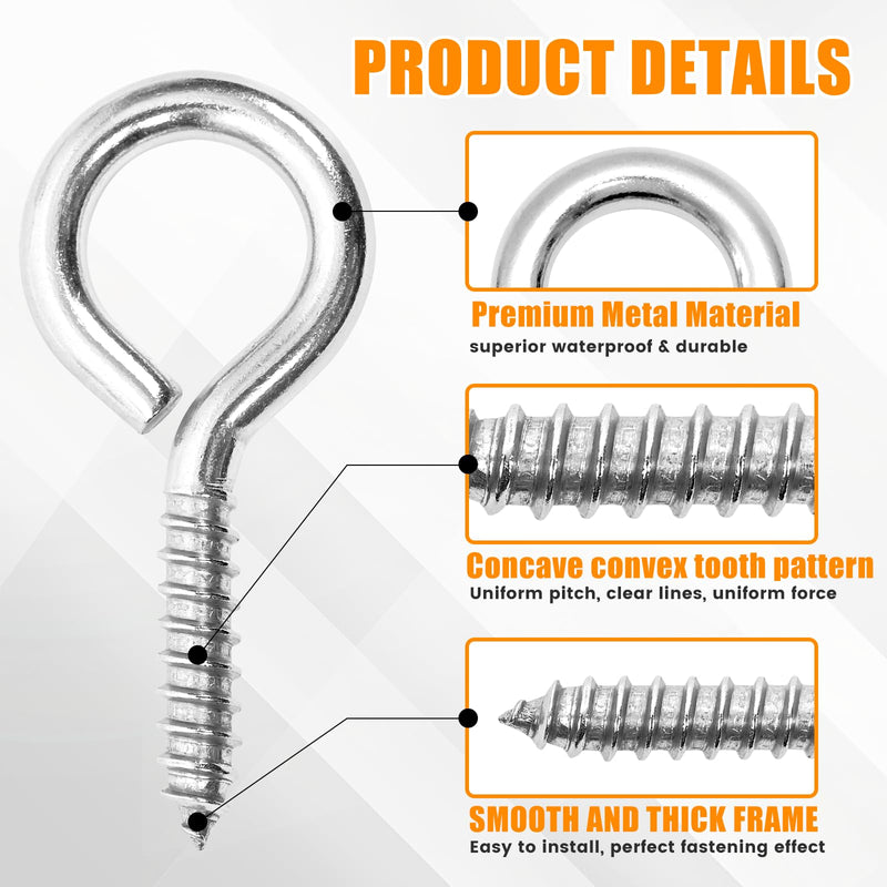 40PCS 2.5 inches Screw Eyes M6 304 Stainless Steel Eye Screws, Heavy Duty Screw, Eye Hooks Screw Eye Bolts Eye Hooks Screw, Indoor & Outdoor Uses (40, M6-2.5inch) 40