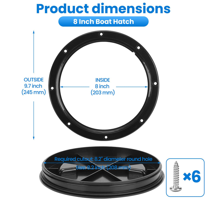 Boat Hatch 4" 6" 8" Round Non-Slip Inspection Hatch with Detachable Cover for Marine Boat Yacht RV & Outdoor Facilities - Premium ABS Material, Waterproof Seal, Easy Installation Black 8 Inch