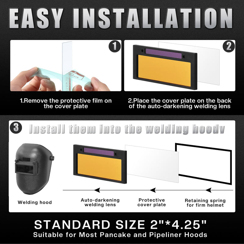 (Shade 9)3 Set 2" x 4 1/4"Gold Auto Darkening Welding Lens 2x4 1/4, Solar Energy Welding Lens, 2x4 1/4 Replacement for Standard Hoods and Helmets Shade 9