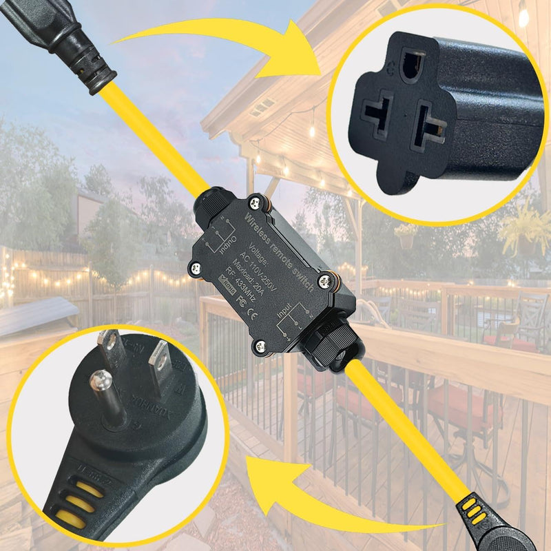 Outdoor Wireless Remote Control Outlet Plug,AC110V Waterproof Remote Control Power Switch,AC110V/120V/250V/20A Heavy Duty Smart Outlet,164FT Range,Suitable for Lamps,Electrical Equipment,etc AC110V waterproof Outlet Switch