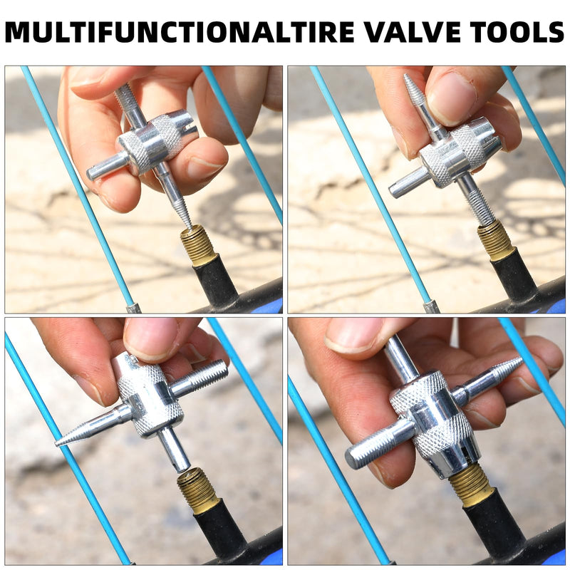 2 Pcs 4-Way Valve Core Tool Tire Valve Tools 4-in-1 Tyre Valve Removal Tool Tire Valve Stem Tool Valve Core Removal Tool Valve Stem Puller Valve Stem Removal Tool for Bicycle Bike Automobile Car
