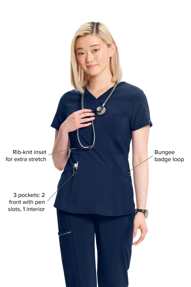 Infinity Cherokee V-Neck Women's Nurse Scrub Top, 4-Way Stretch, Superior Performance and Comfort CK623A Large Navy