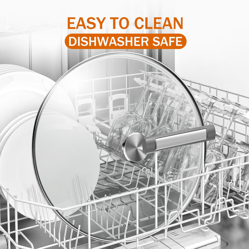 13" Glass Lid - Versatile Round Tempered Glass Replacement for 13 inch Frying Pans, Pots, Skillets, Dutch Ovens - Dishwasher Safe and Oven Safe up to 400°- Stainless Steel Knob Silvery