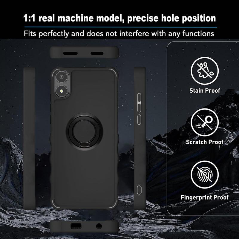 jioeuinly Case Compatible for BLU X5+ Plus Phone Case Cover [with Tempered Glass Screen Protector][ 2MM Thickening Super Protection][Ring Support] Black