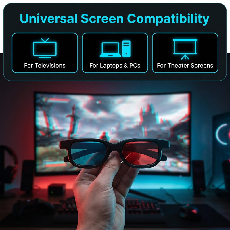 10 Pcs 3D Glasses Red Blue Lens, Lightweight ABS Frame Black Viewing Eyewear, Home Theater Computer Monitor Games