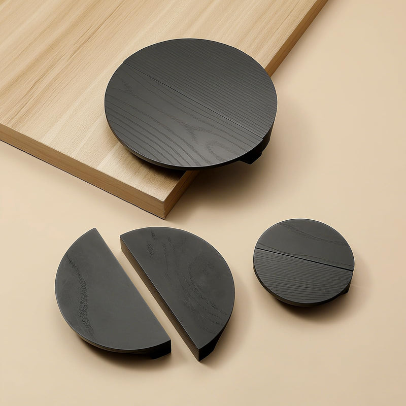 5.9 in-Black Ash Wood 1 Pair (2 Pcs) Circular Wood Grain Cabinet Drawer Handles Kitchen Cabinet Door Pull 5.9 in-Black Ash wood
