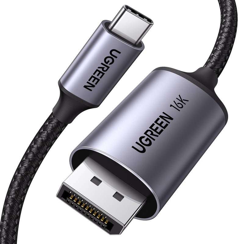 UGREEN USB C to DisplayPort 2.1 Cable 16K@30Hz 8K@120Hz 40Gbps Thunderbolt 4/3 to DisplayPort Cord Alu Braided Compatible iPhone 15 Pro Max, Galaxy S24, MacBook Pro/Air, iPad, Mac Mini, XPS 17, 6.6FT