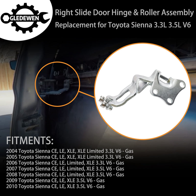 Slide Door Roller & Hinge Assembly, Compatible with 2004-2010 Toyota Sienna, Right Passenger Side | Replaces# 68380-08031, 6838008031, Middle Center Sliding Door Roller 2004-2010 Right