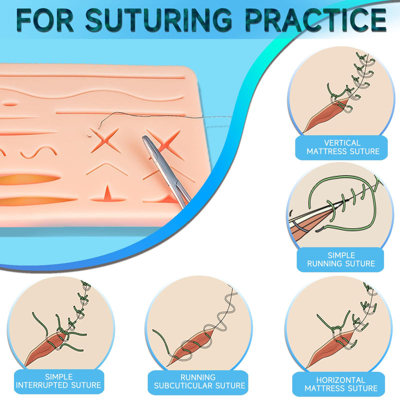 Suture Practice Kit for Students - TopExer Suturing Kit (20 Pieces) with Durable Silicone Suturing Pad Includes 17 Pre-Cut Wounds Suture Tools(Education Use Only)