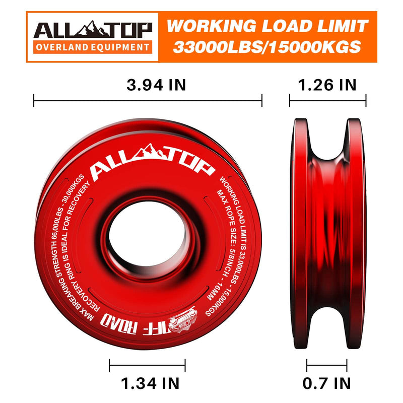 ALL-TOP Recovery Ring 66000 LBS Winch Snatch Towing Ring, Tackle Pulley System, Rope Retention Safety Strap Included, Red Red Recovery Ring