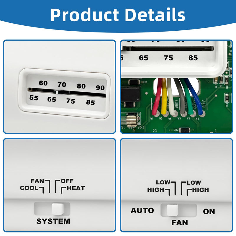 White 7330F3852 RV Thermostat for Coleman Mach RV Thermostat Heat/Cool 7330G3351 Air Conditioner Parts Single Stage Heating/Cooling Control