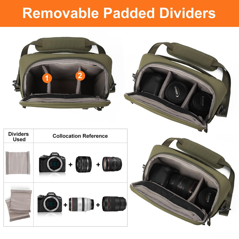 Camera Bag Crossbody Waterproof Sling Purse Case Small Photography Shoulder Messenger Bag Backpack with Tripod Holder for DSLR SLR Mirrorless Camera Green