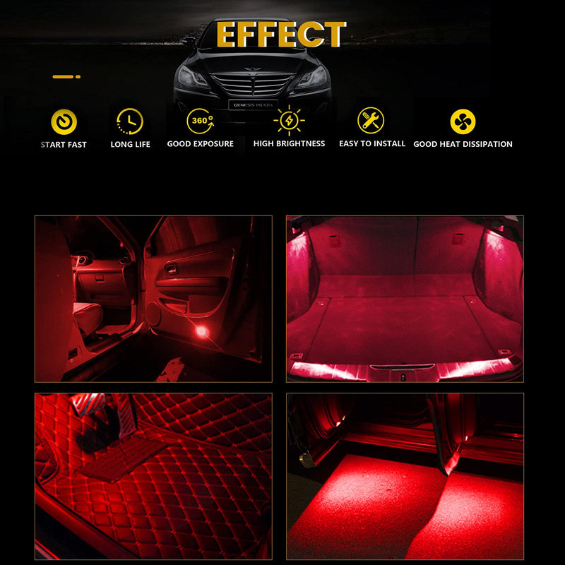 YM E-Bright 20-Pack 194 Led Bulb Red, 5050 5-SMD T10 194 168 W5W 2825 LED Bulb For Car Interior Lights Dome Map Trunk Clearance Dashboard License Plate Light Lamp DC 12V DC-12V