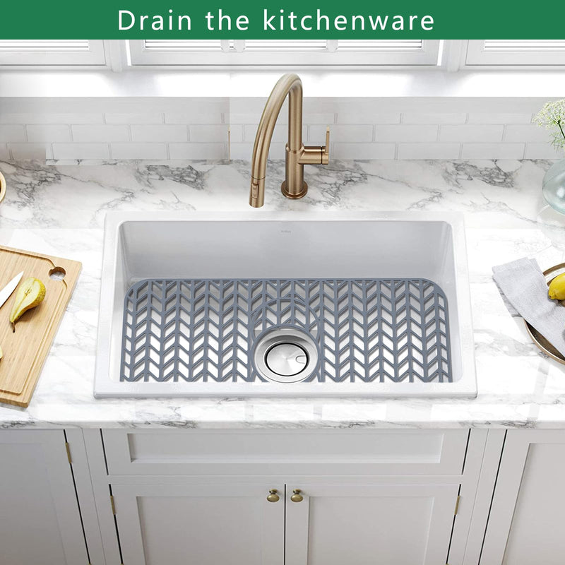 GUUKIN Sink Protectors for Kitchen Sink 19x13 & 24x12.5 & 13x11 & 26x14 & 28x14 & 29x15, Large Silicone Mats Grid for Bottom of Farmhouse Stainless Steel (24x12.5 with 3 Reserved Holes) 24"x 12.5" 3 Reserved Holes