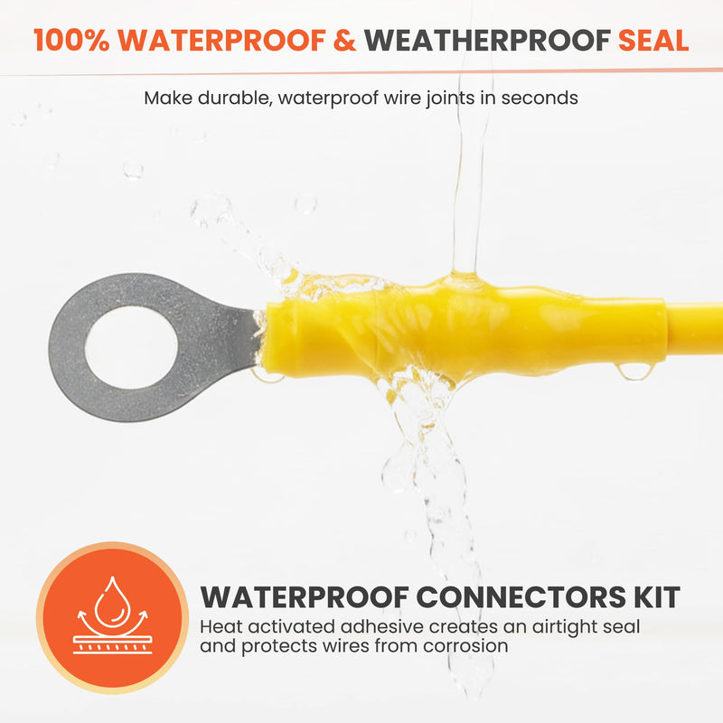 Solder Stick 150 Pieces Waterproof Ring Terminals Kit, Dual-Wall Heat Shrink Tubing with Copper Barrels, Heat Shrink Wire Connectors for Electrical Wire Connectors, Auto Marine Wiring Connector Kit