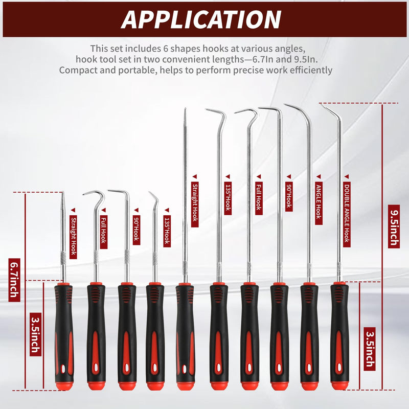 Hook and Pick Set – 10PCS Precision Pick Tools with Non-Slip Grip for Automotive, O-Ring, Seal & Gasket Removal, Mechanical and DIY Use Tool Set, Picks Precision Hooks Puller Remover Tools