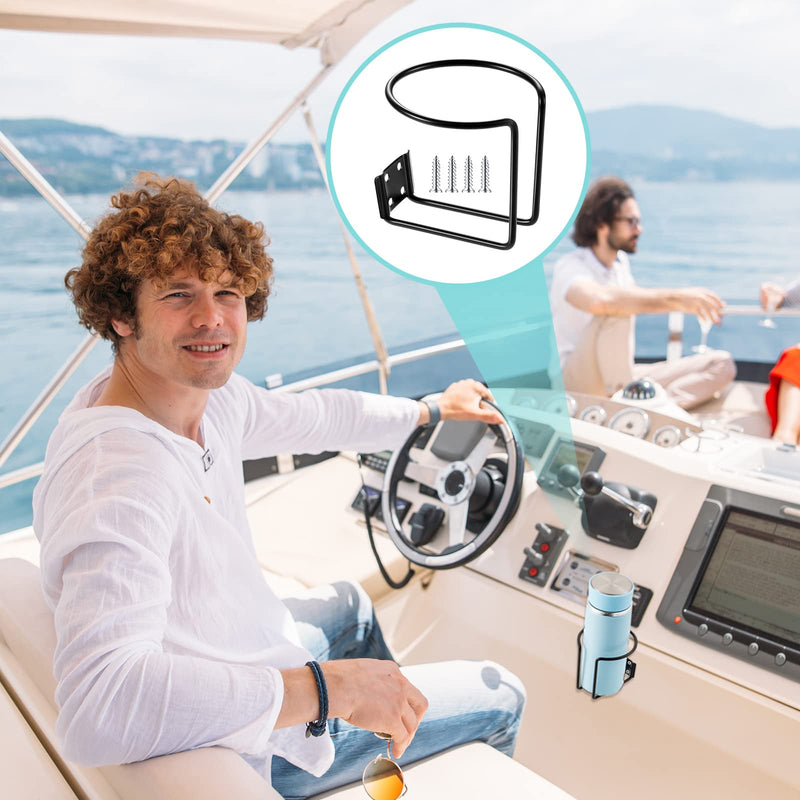 Shimeyao 6 Pcs Stainless Steel Boat Cup Holder Mount Drink Holder Universal Cupholder Boat Ring for Beverage Mugs Bottles Marine Yacht Truck Trailer RV, Black