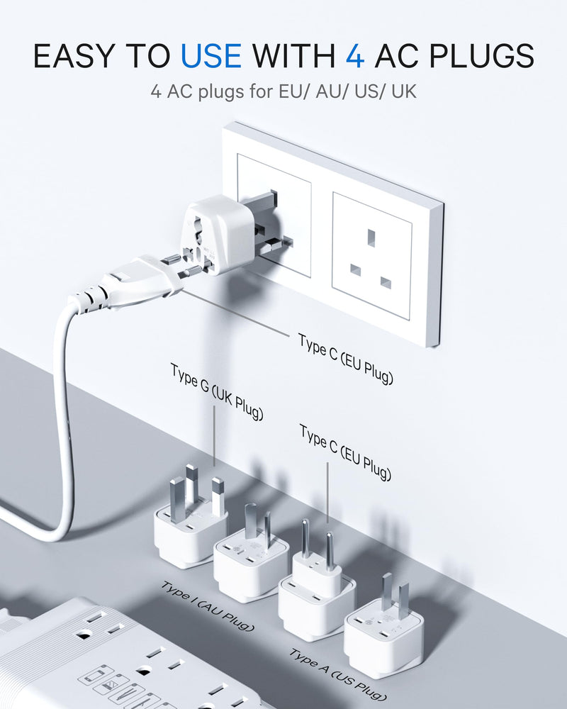 DOACE 220v to 110v Voltage Converter US to Europe: 350W 220 to 110 Voltage Converter for European Travel - International Power Adapter Plug Combo Step Down Transformer White