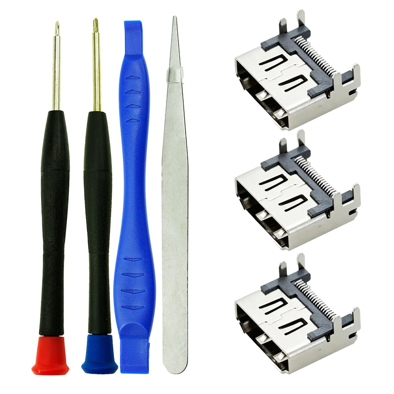 3PCS HDMI Port Replacement for Playstation4 PS4 Jack Socket Connector | for Interface Console Accessories Parts with Repair Kits