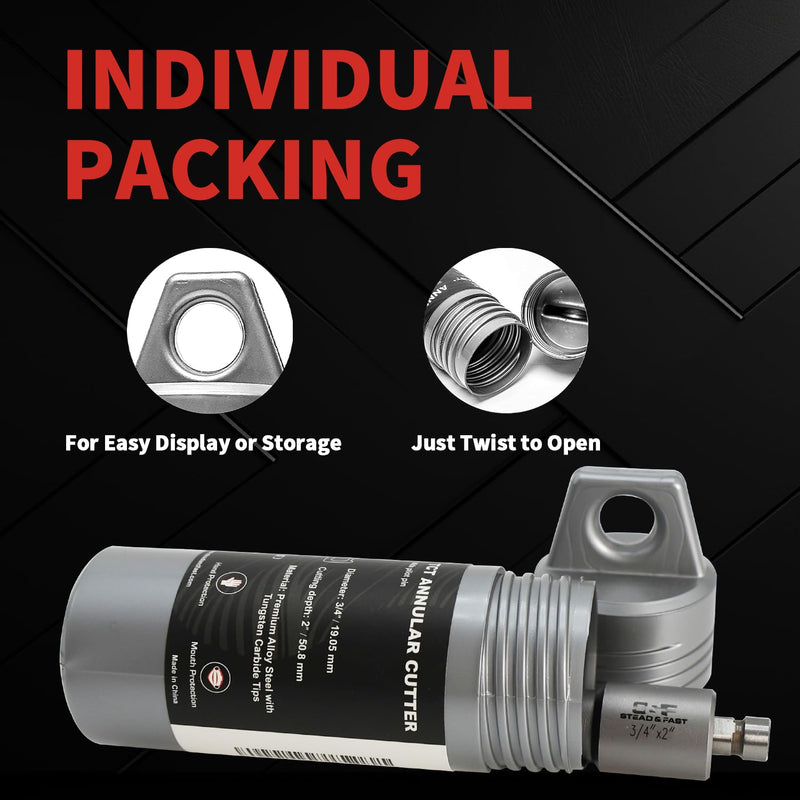 S&F STEAD & FAST Carbide Annular Cutter 3/4" Cutting Diameter, 2" Depth of Cut, 3/4" Weldon Shank 3/4 x 2"