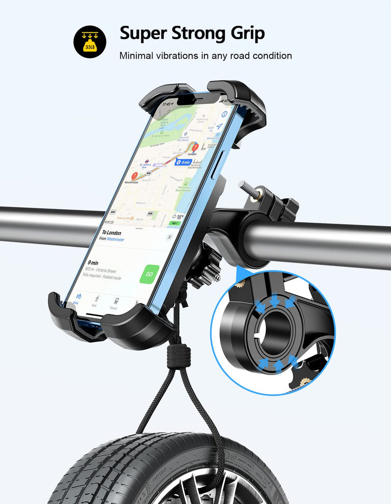 Motorcycle Phone Mount, Upgrade [Never Fall Off] [0 Shake] Bike Phone Mount, [3s Put & Take] 360° Rotatable Phone Holder for Motorcycle Bike Bicycle Scooter Compatible with Cellphones 4.7-6.8” 4.7-6.8" phones