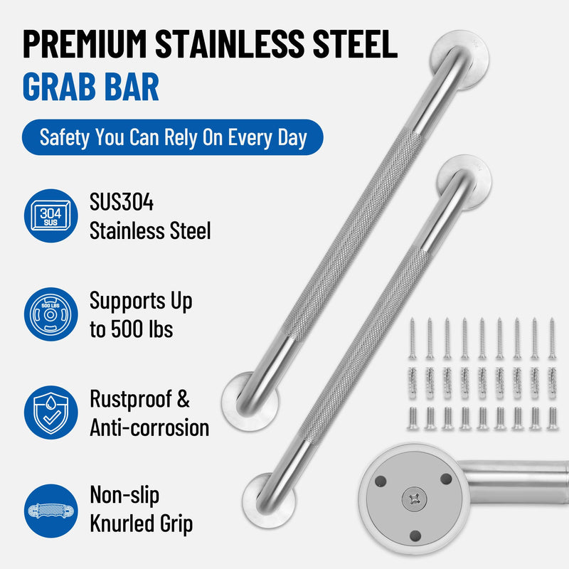 MrHAND Bathroom Safety Grab Bar for Seniors,2 Pack 18 inch,Knurled Brushed | SUS 304 Stainless Steel,Stain Finish,ADA Compliant,Easy Installation,Handicap Grab Bars,Anti-slip Shower Handles Satin