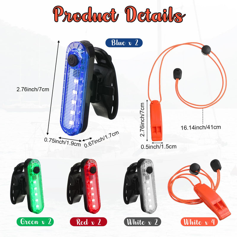 Tellegloww 8 Pack Navigation Lights Stern Lights Battery Operated Waterproof Kayak Lights Boat Light for Kayak Accessories Navigation Marine 4 Light Mode Options, 2pcs Safety Whistle Included (Bright) Bright