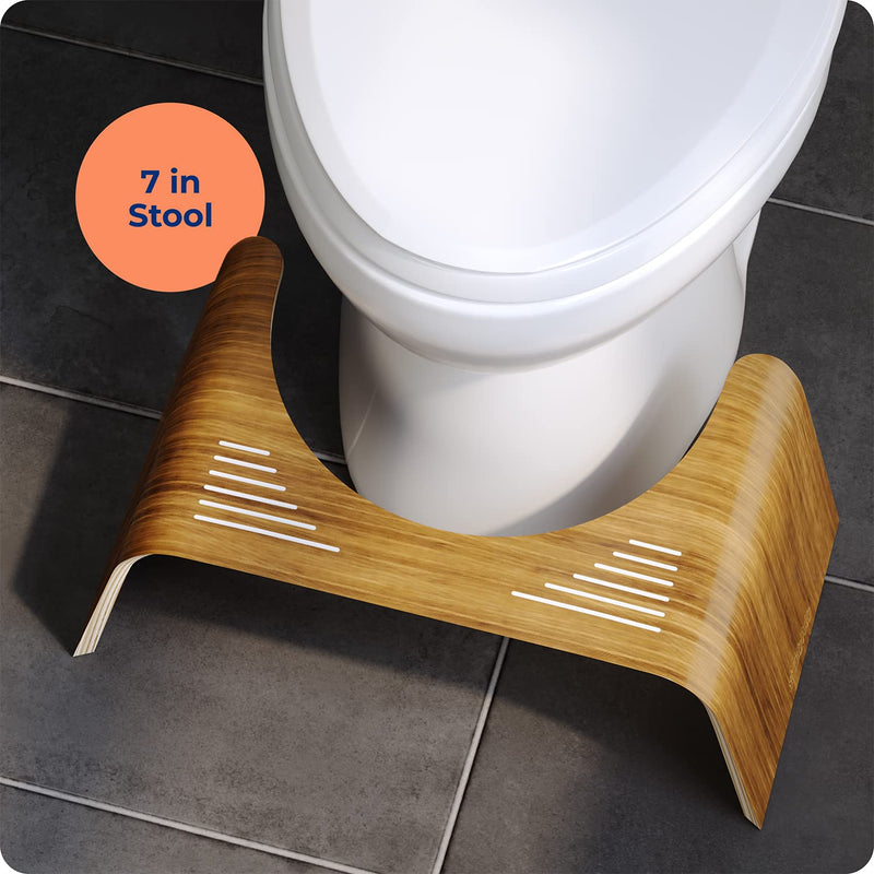 Squatty Potty Slim Teak Toilet Stool - 7-inch Height | Original Bathroom Wood Stool for Natural Positioning Brown
