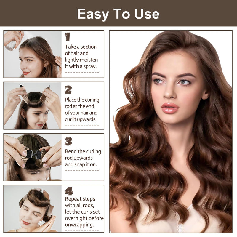 Heatless Hair Curler (3 Pcs), Sleeping Roller, DIY Styling Tool, for All Hair Types, Medium Long Sleeping Hair, Brown