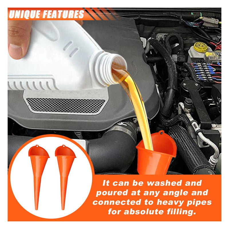 2PCS Long Neck Oil Funnels, Multi-Purpose Spill Saver Funnel, Plastic Funnel for Filling Automotive Oils Lubricants Engine Oils Water Diesel Fuel Kerosene and Other Liquids (2 Orange) 2 Orange
