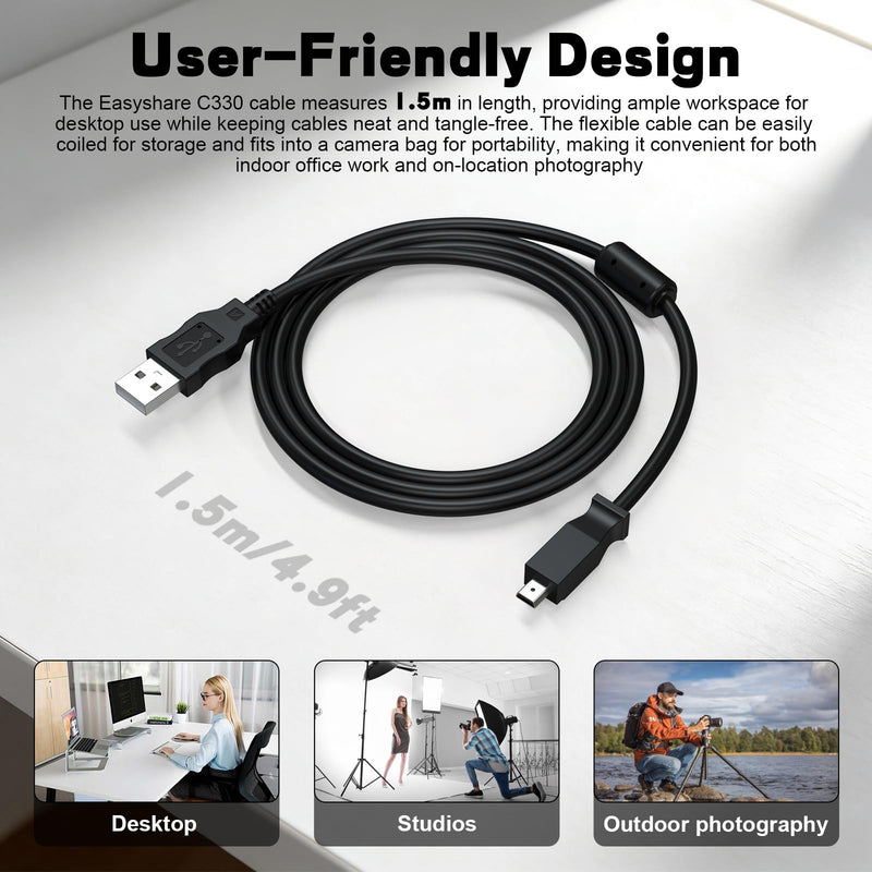 U8 USB Cable for Kodak Easyshare C813 C875 C913 C1013 CD33 V1003 V1073 M340 | U-8 U8 USB Cable for Kodak Easyshare C140 C180 C182 C190 C315 C330 C340 C350 C360 C433 C513 C530 Camera, 4.9ft