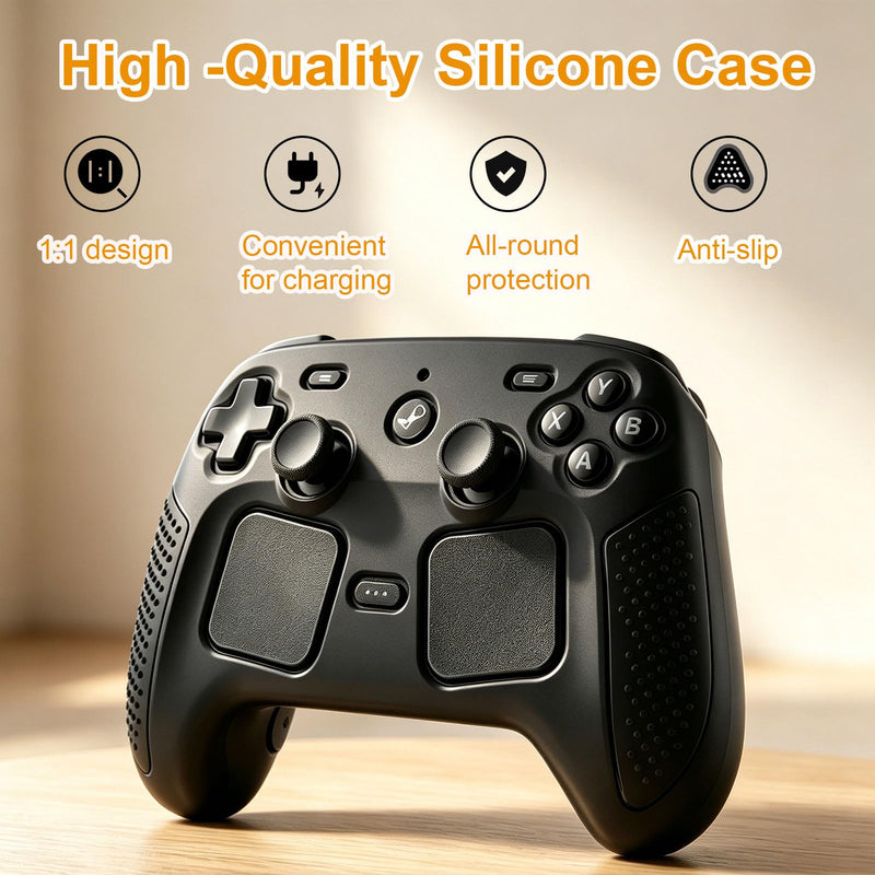 Protective Case for 2026 Steam Controller 2 Accessories, Soft Silicone Cover with Comfort Grip Black Shell Skin, Ergonomic Design Snug Fit Anti-Slip Shockproof Case Cover with Full Protection