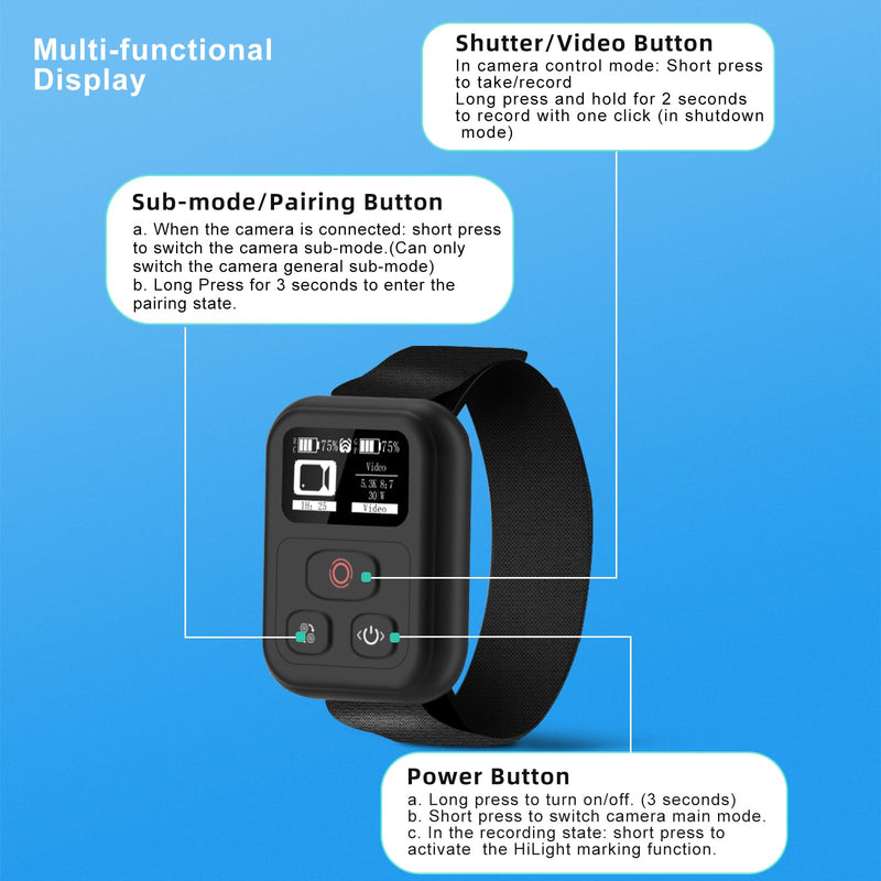 Remote Control Accessories for GoPro Hero Black 12/11/11Mini/10/9/8/Max,Wireless 269FT Remote Control Range OLED Display