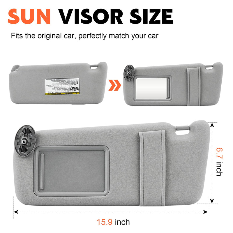 Gray Driver Left Side Sun Visor Replacement Compatible with 2007 2008 2009 2010 2011 Toyota Camry without Sunroof Replace 74320-06780-B0, 74320-33B81-B0