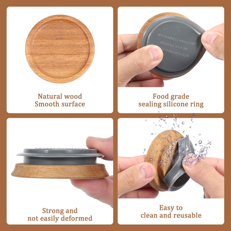 12Pcs Regular Mouth Lids Set Airtight Acacia Wood Canning Jar Lids with Silicone Sealing Rings Reusable Canning Covers for Mugs and Jars 12 Brown 12pcs