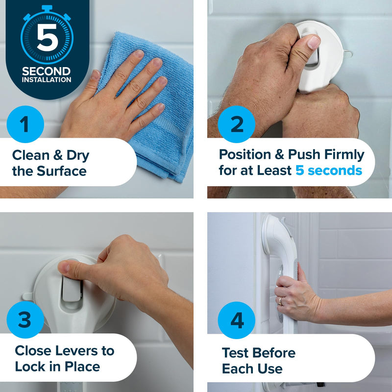 SlipX Solutions 17” Safe Grip Shower Grab Bar, Extra Long Suction Cup Handicap Grab Bars for Seniors, Heavy Duty PryLock Suction Cups for Bathtub, Bathroom Accessories No-drill No Tools Removeable (2) 2