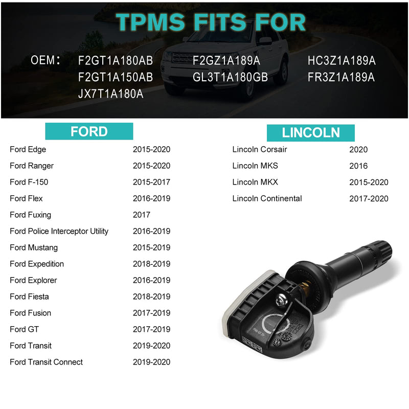 F2GT1A180AB TPMS Tire Pressure Monitoring Sensor for 2015-2020 Ford F-150 Edge Ranger Flex Mustang Explorer Lincoln MKS MKX