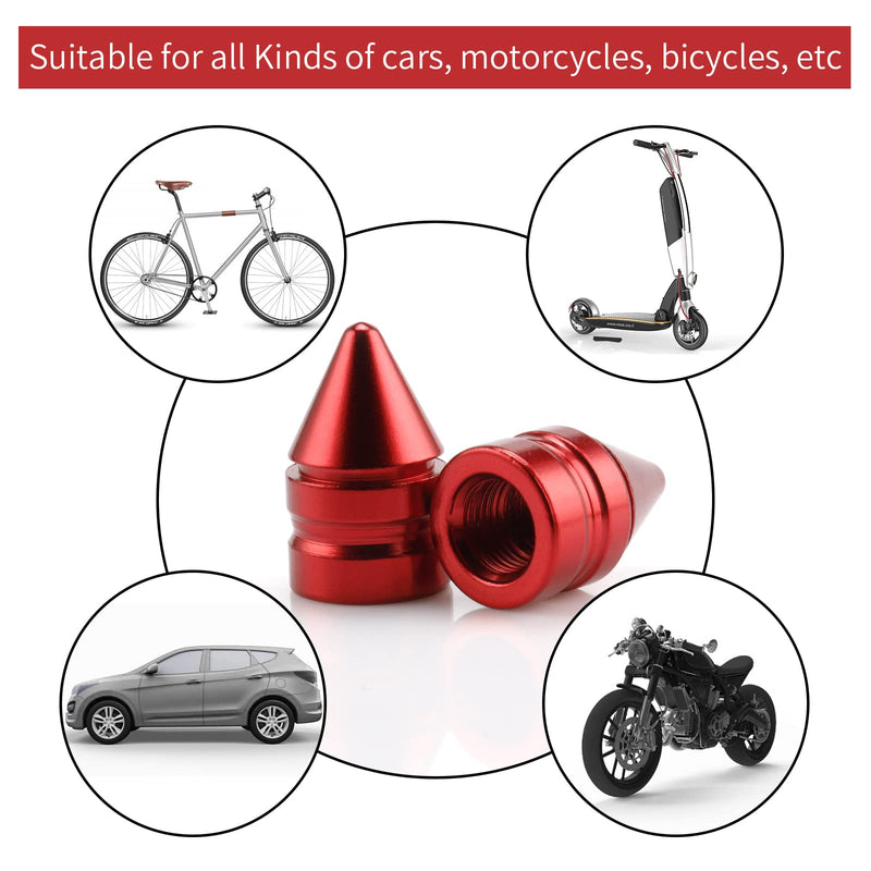 SINGARO Car Tire Valve Caps, 4 Pieces of Universal Aluminum Alloy Tire Trim Accessories Dust Tire Covers for Cars, Trucks, SUVs and Motorcycles(Red) Red
