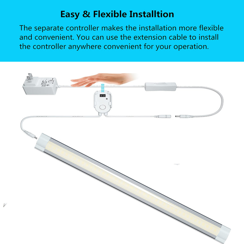 Under Cabinet Lighting LED 20In Kitchen Under Counter Light Fixtures Dimmable with Manual Sensor Control,Desk,Over Sink,Tool Box Hutch Light Bar Plug in,3000K Warm White,Sliver White,1pcs