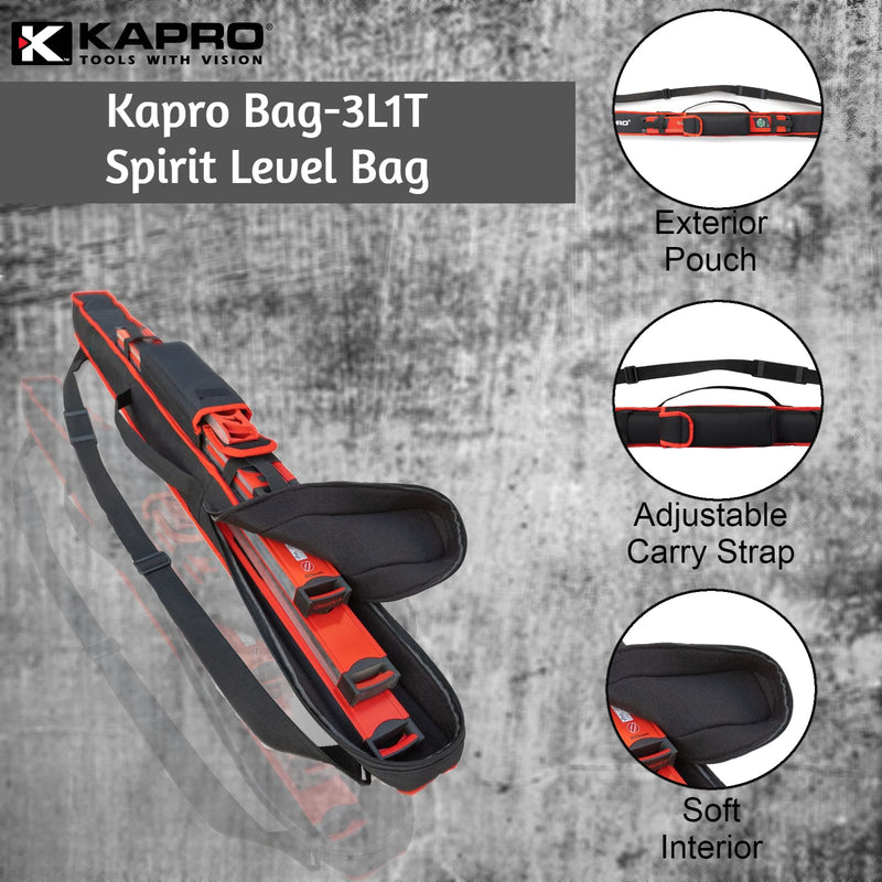 Kapro - 3L1T Level Bag - Carry Case for 3 Levels+ 1 Toolbox Level - Durable Nylon - With Adjustable Strap and Exterior Accessory Pouch - Fits Up to 48” Levels