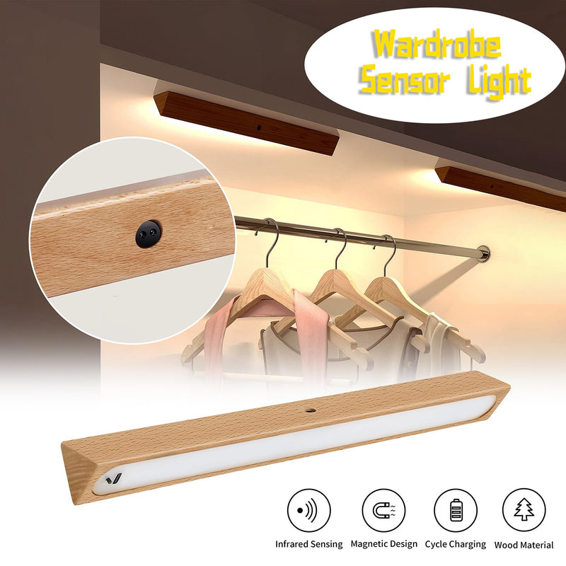 Under Cabinet Lights, Smart Night Light Cabinet Light Drawer Lights Wireless Battary Powered (Beech Wood 2PCS) Beech Wood 2PCS