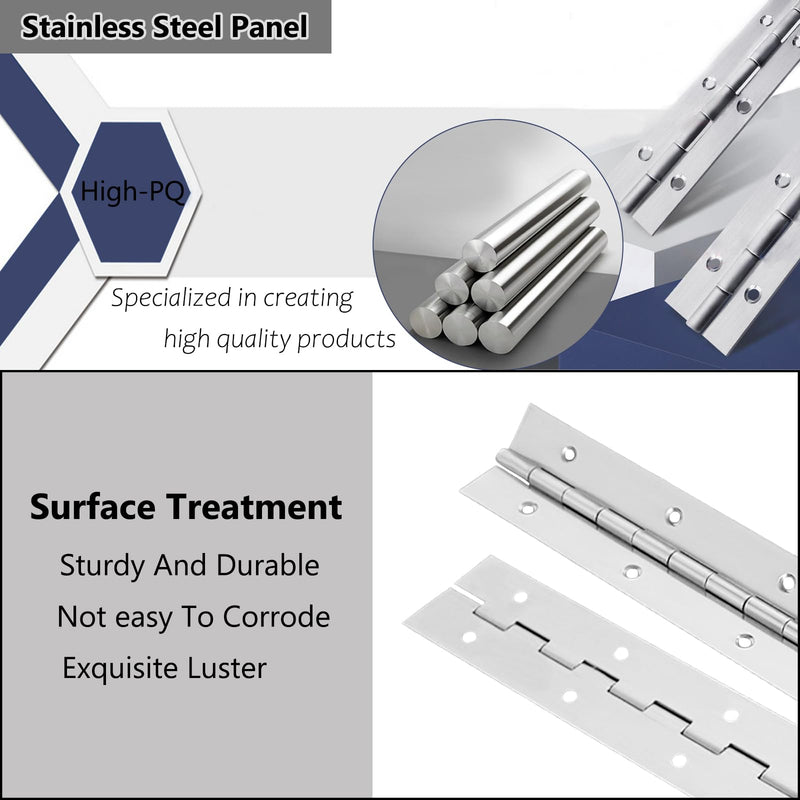 6 PCS 16 Inch Continuous & Piano Hinges, 1.2'' Open Width Heavy Duty Stainless Steel Long Hinge, 0.04'' Thickness Folding Hinges for Storage Boxes, Cabinets, Door, Piano, Wood Furniture,Silver 6PCS-16IN Silver