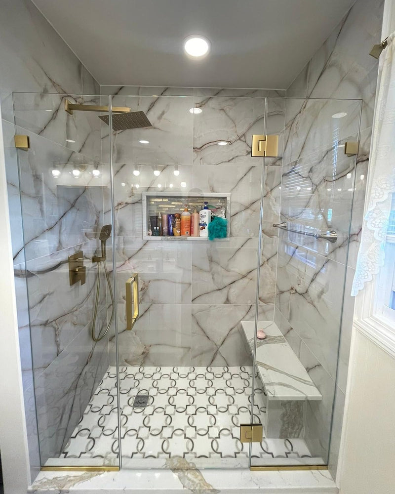Shower Door Handle Stainless Steel 152mm/6 inches Square Corner Back to Back Double Side Pull for 1/4" to 1/2" Thickness Glass - Brushed Gold 6 inch Rectangle Handle