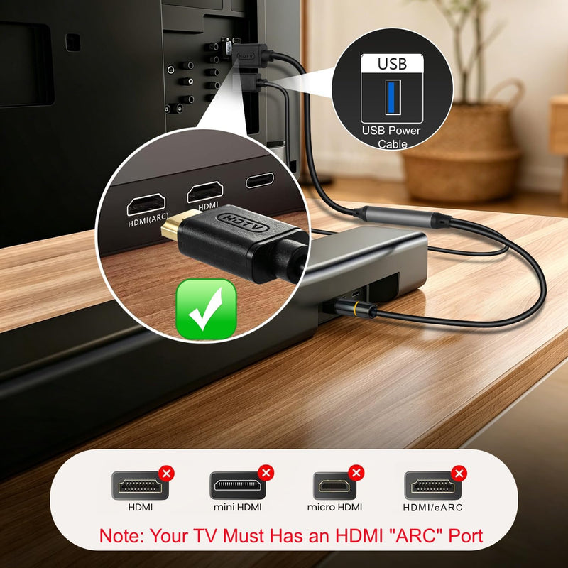 192KHz HDMI ARC to Optical Audio Adapter 6.6FT, ARC to Optical Converter - for HDTV AR C Ports to O ptical Soundbar, Home Theaters, Plug & Play, Support PCM 2.0 Audio Formats (NO CEC)