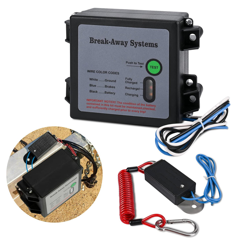 12V Trailer Breakaway Kit with LED Test Light - Electric Break Away System, Universal Waterproof Trailer Brake Controller for Vehicles (Battery Not Included)