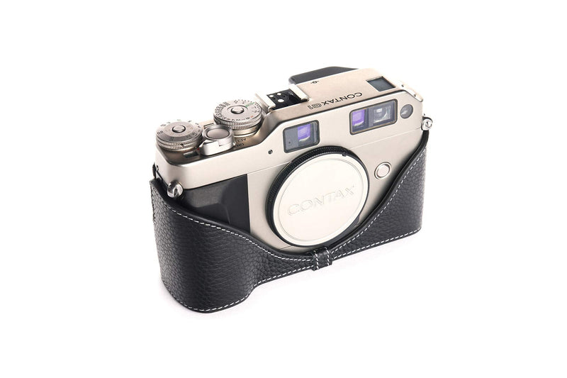 Contax G1 Case, BolinUS Handmade Genuine Real Leather Half Camera Case Bag Cover for Contax G1 Camera with Hand Strap (Black) Black