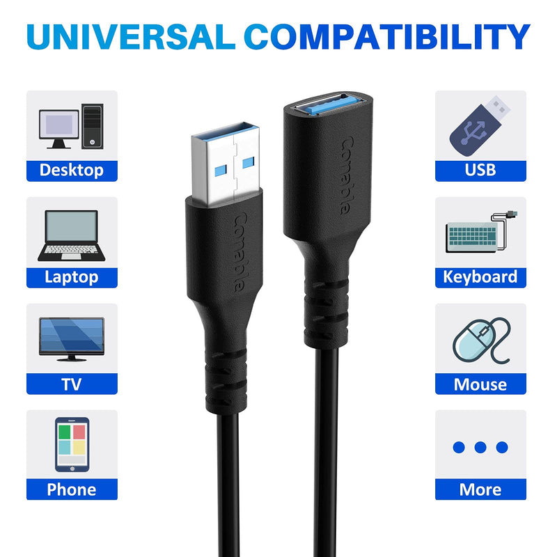 3 Pack USB 3.0 Extension Cable 10 Feet, USB A Male to Female Extender Cord, 5Gbps Data Transfer for Webcam, Printer, Keyboard, Mouse, Flash Drive, Hard Drive, Controller, Black Cable with 5 Cable Ties 10 Feet (3 Pack)