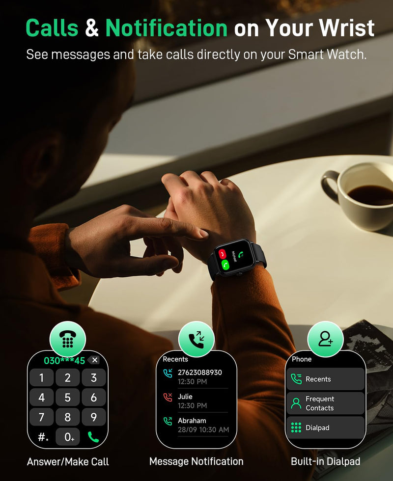 Smart Watch for Women Men, 1.85" Fitness Tracker for Android/iPhone, 2-Band | Bluetooth Call & Text Alert, Alexa Built-in, 24/7 Heart Rate/SpO2/Sleep/Cycles Monitor, 120+ Sports, IP68 Waterproof Black