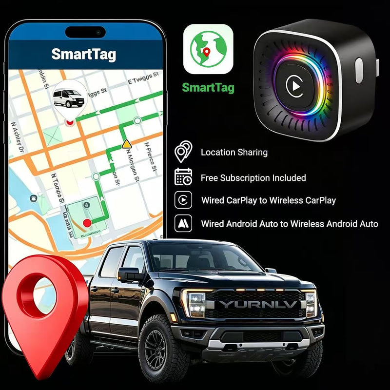 Wireless CarPlay Adapter & GPS Tracker, 2-in-1 Mini USB Dongle with Fast Auto Reconnect CarPlay Wireless Adapter, Plug and Play for OEM Factory Wired CarPlay Vehicles Black
