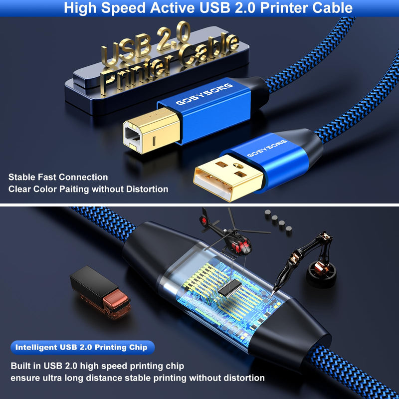 50ft Active USB 2.0 Printer Cable - High Speed USB A to B Compatible with HP, Canon, Dell, Epson, Xerox and More 50ft USB Type A to Type B Printer Cable Blue